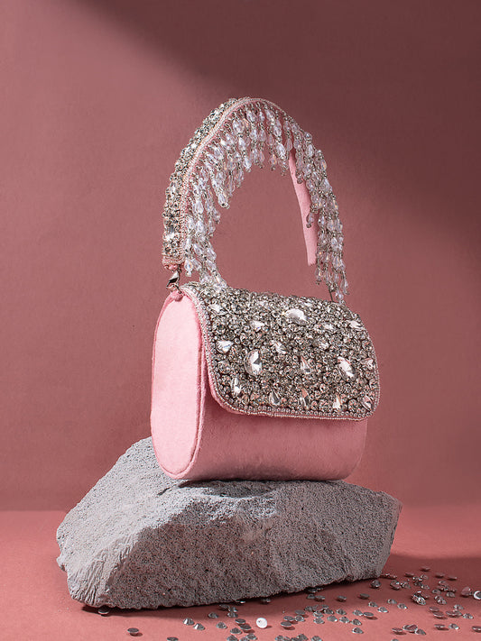 Swisni mini pink crystal clutch bag