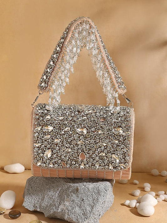 Swisni peach crystal flap bag