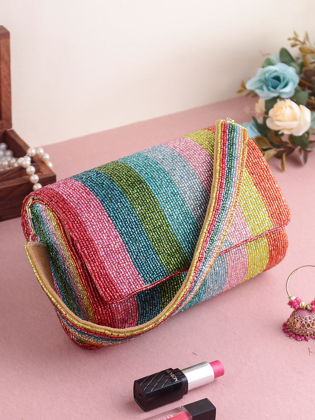 Swisni rainbow flap clutch bag