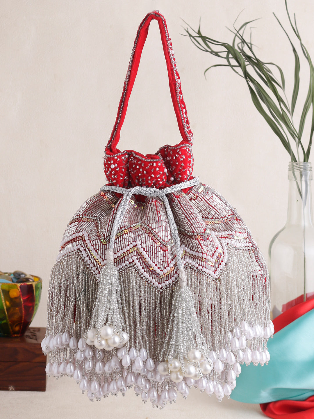 Swisni red jhallar potli bag