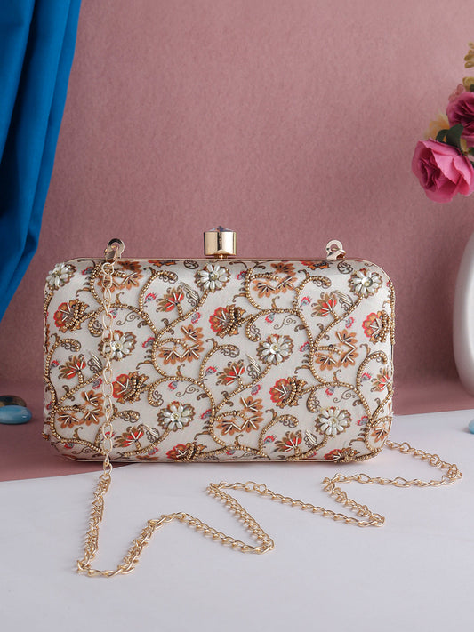 Swisni printed embroidered clutch bag