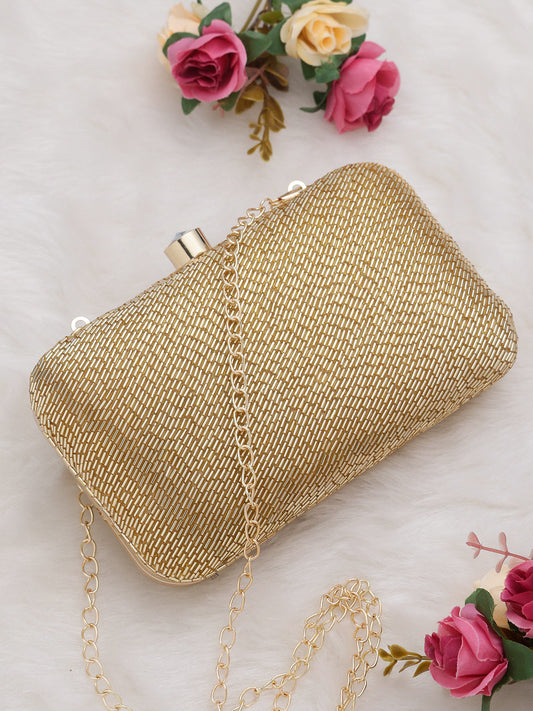 Swisni golden embroidered clutch bag