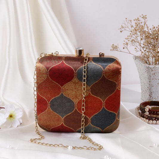 Organic Pattern Satin Printed Square Clutch