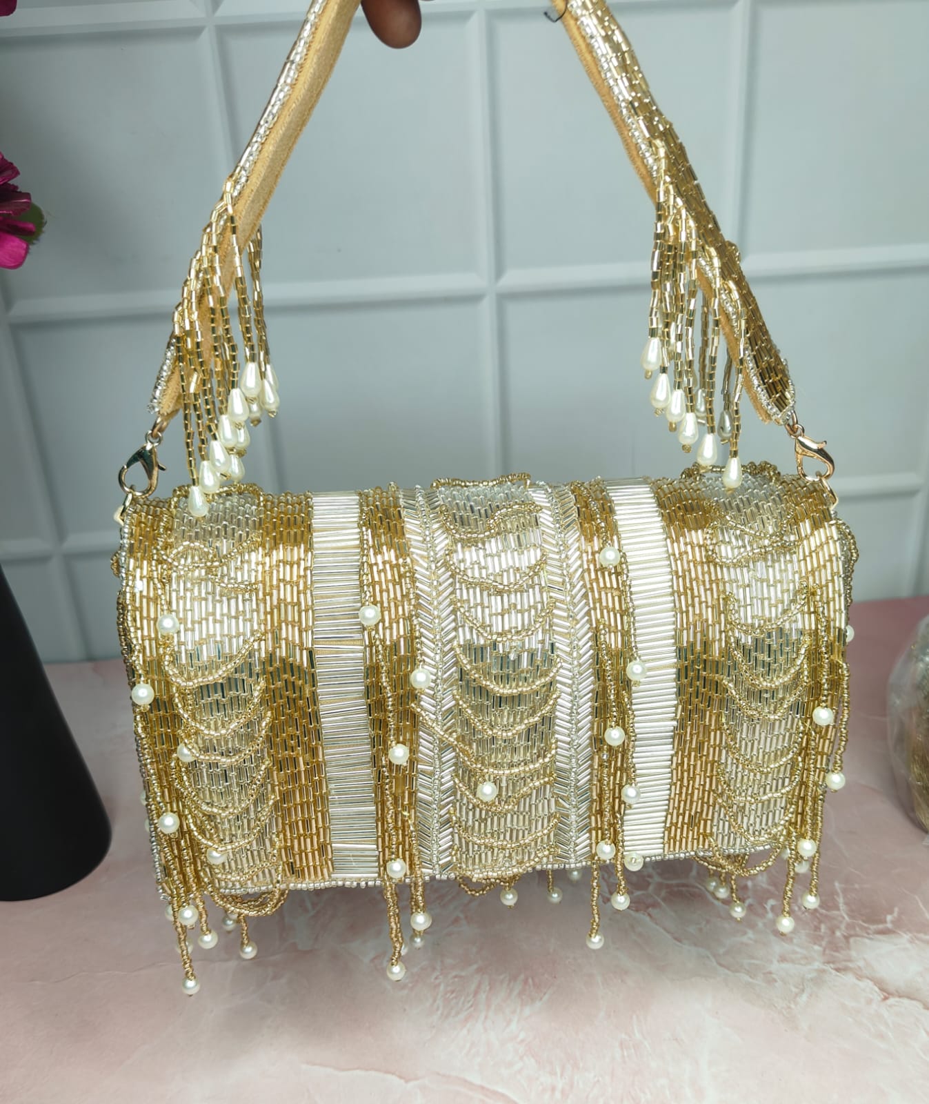 Golden Heavy latkan embroidered bag