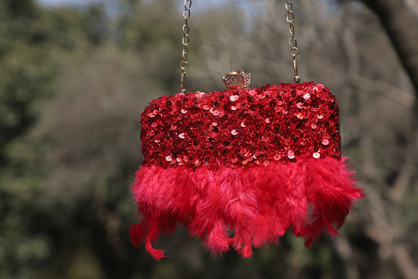 Attractive Red Fur Clutch  for Women & Girls