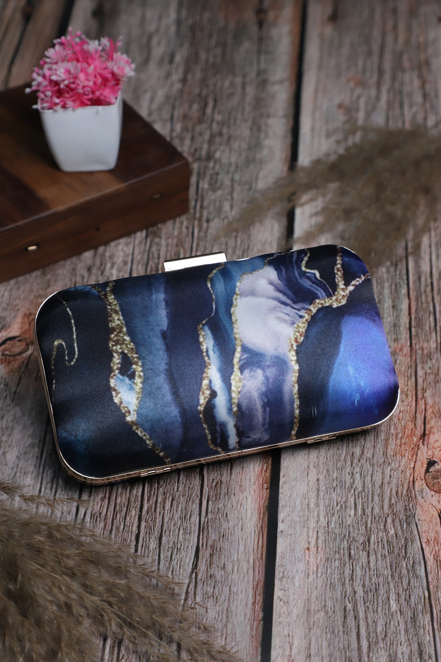 Abstract Printed Blue Clutch  for Women & Girls