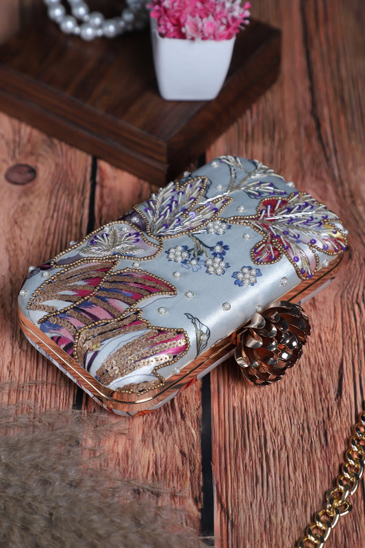 Graceful Trendy floral printed embroidery clutch