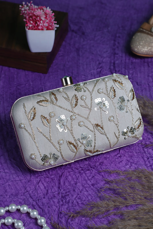 Offwhite embroidered pearl clutch bag