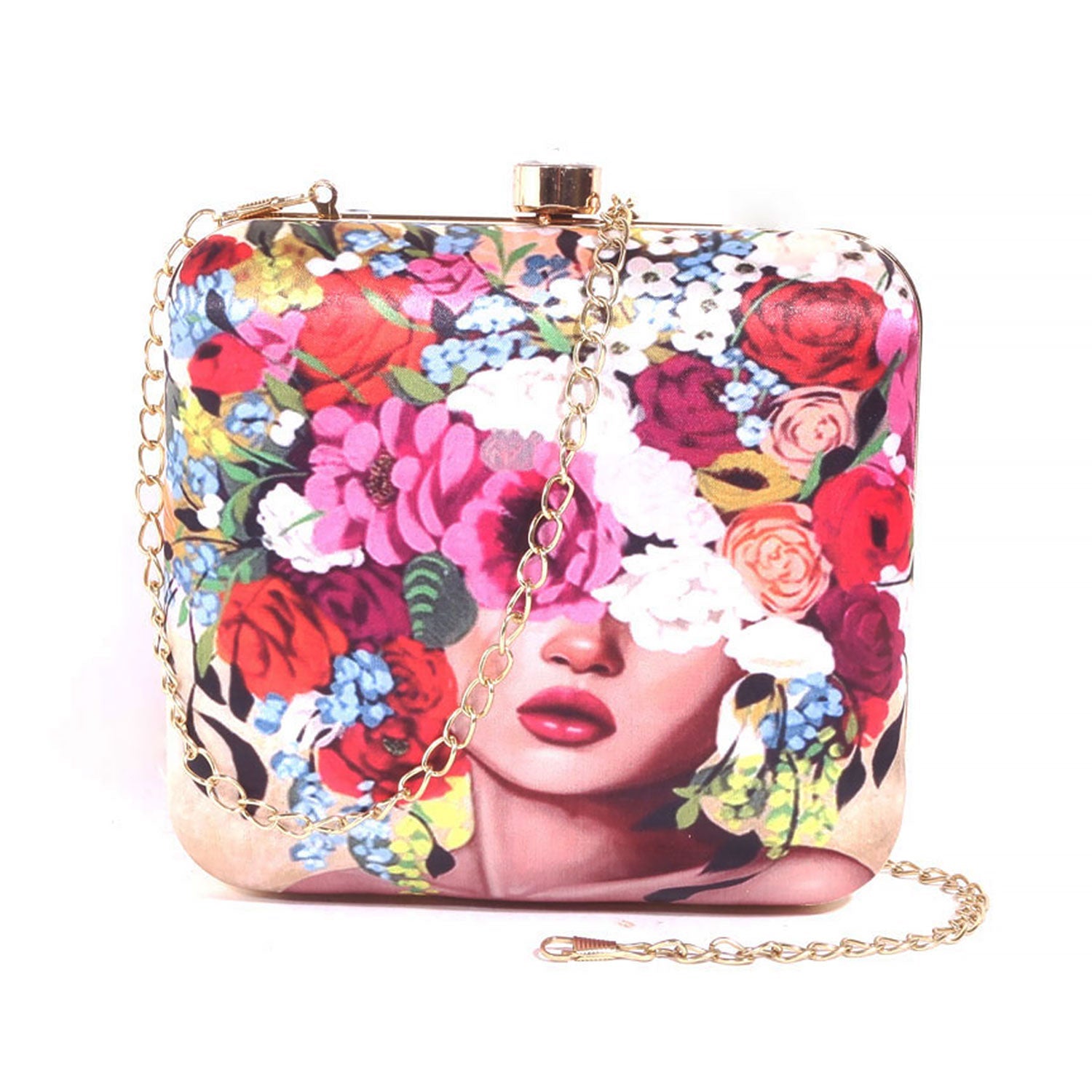 Head Of Flower Digital Print Box Clutch For Girls  for Women & Girls