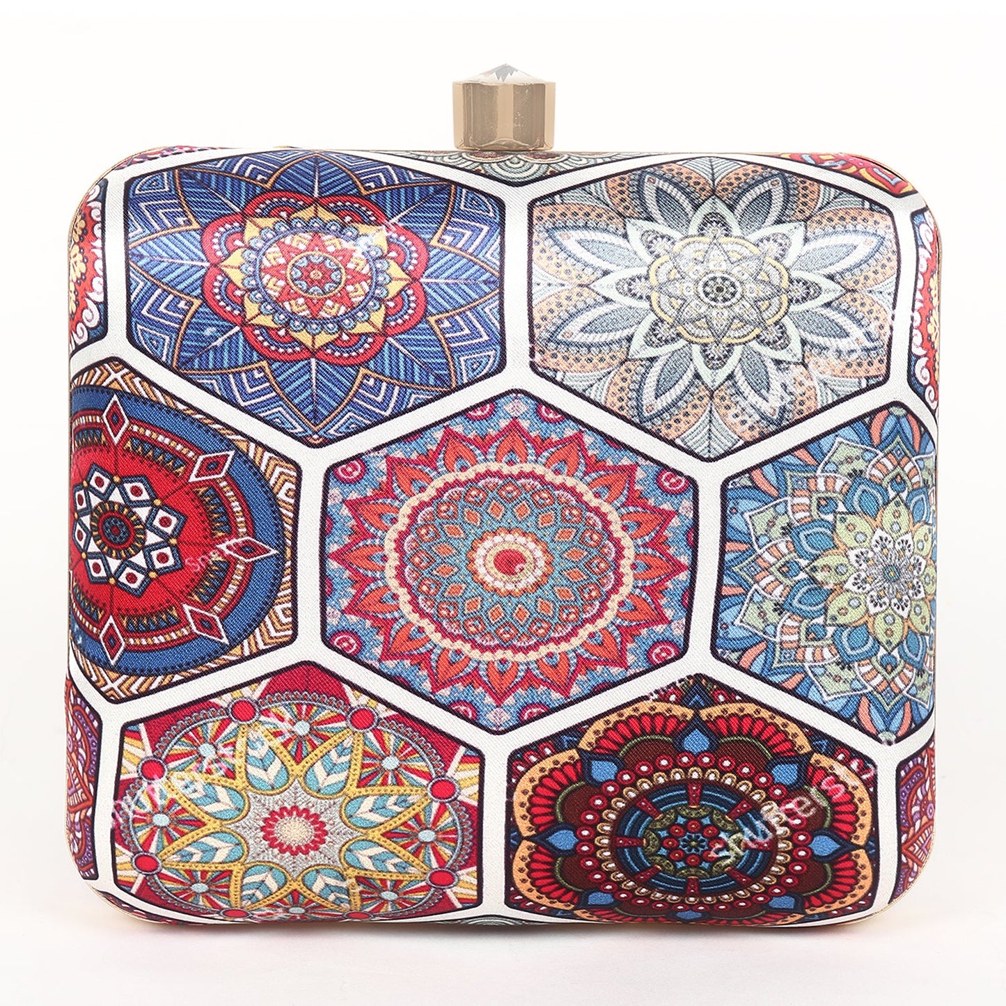 Printed clutch bag in square shape