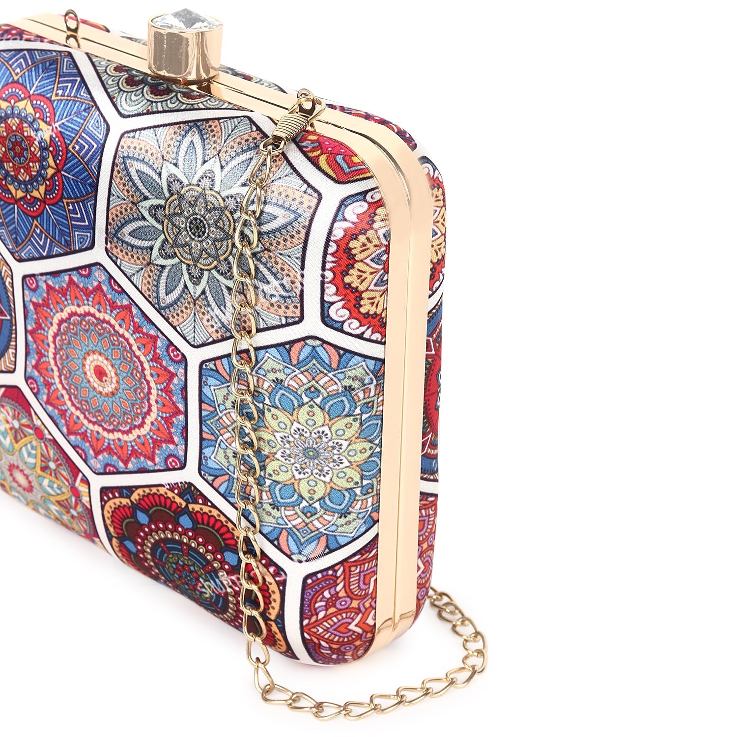 Printed clutch bag in square shape