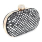 Black oval embroidered clutch bag