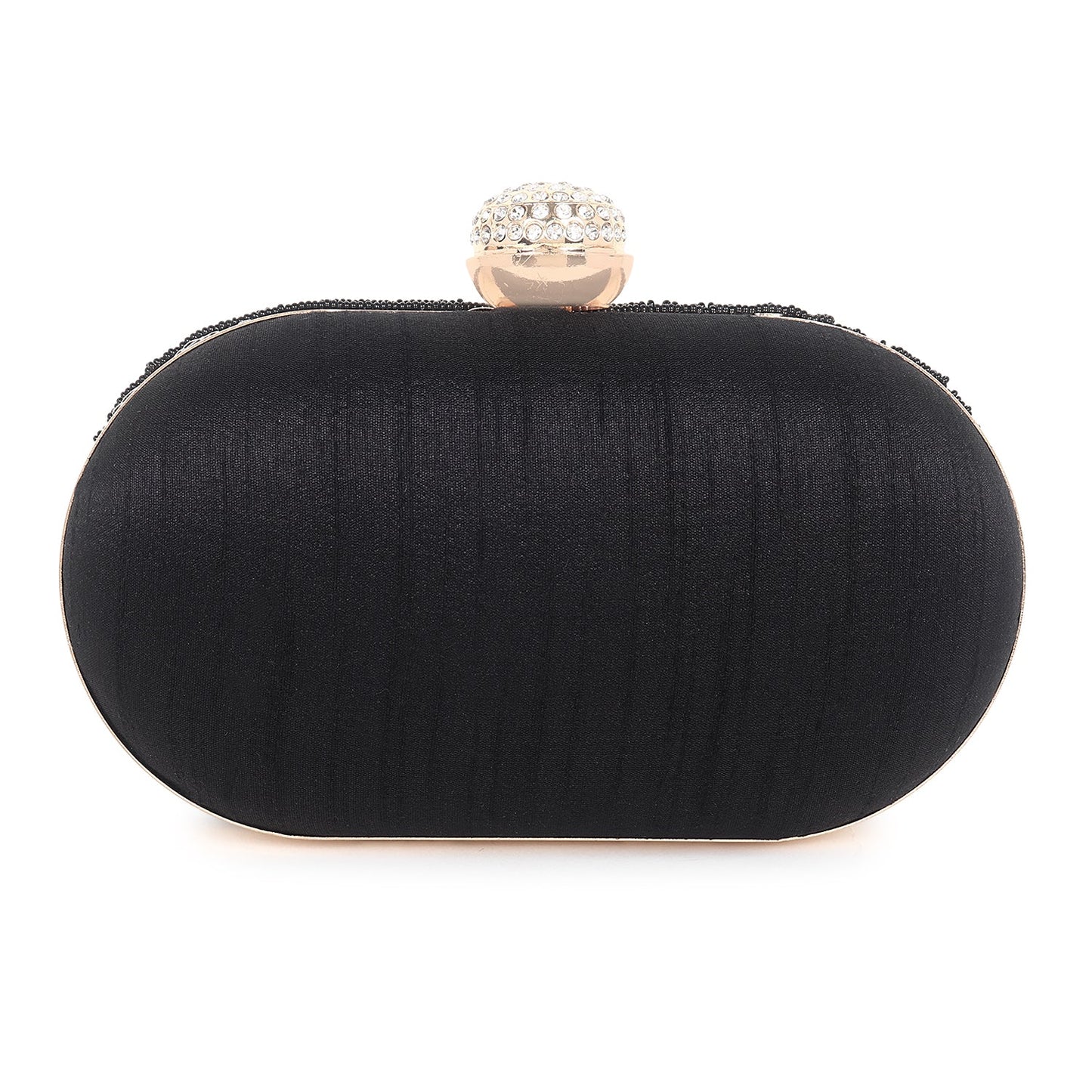 Black oval embroidered clutch bag