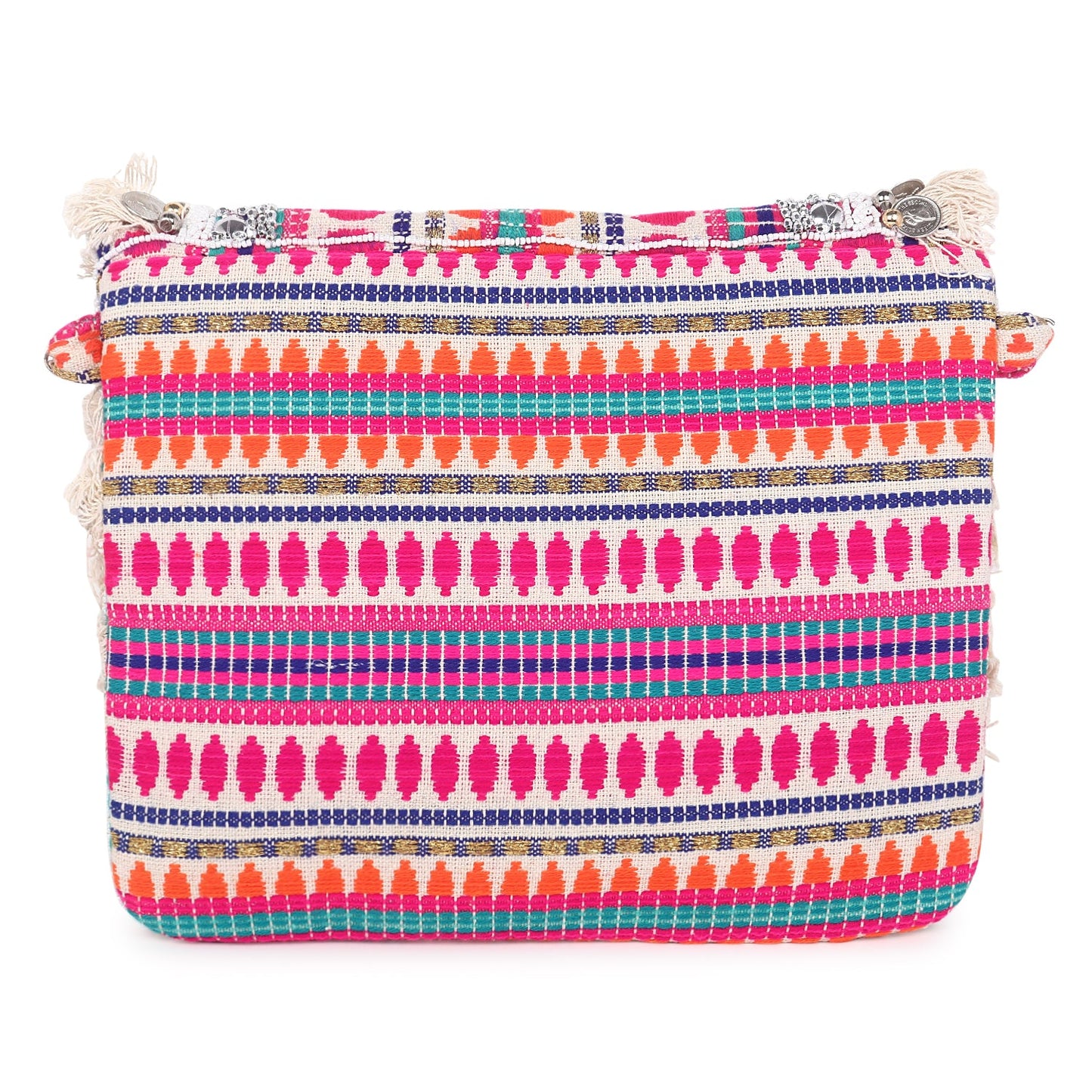 Pink embroidered clutch bag