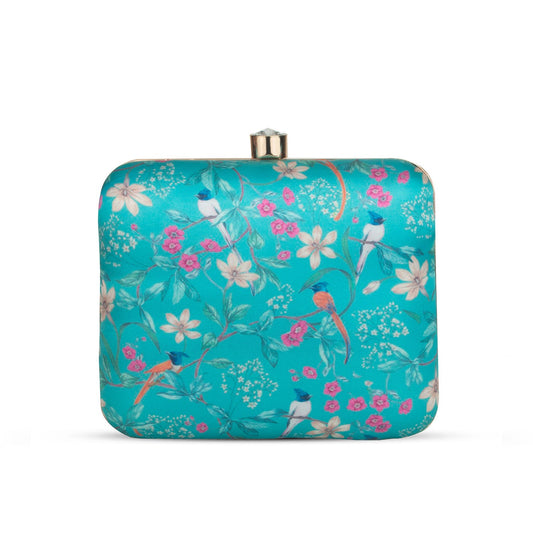 Floral green Print Square Box Clutch for Women & Girls