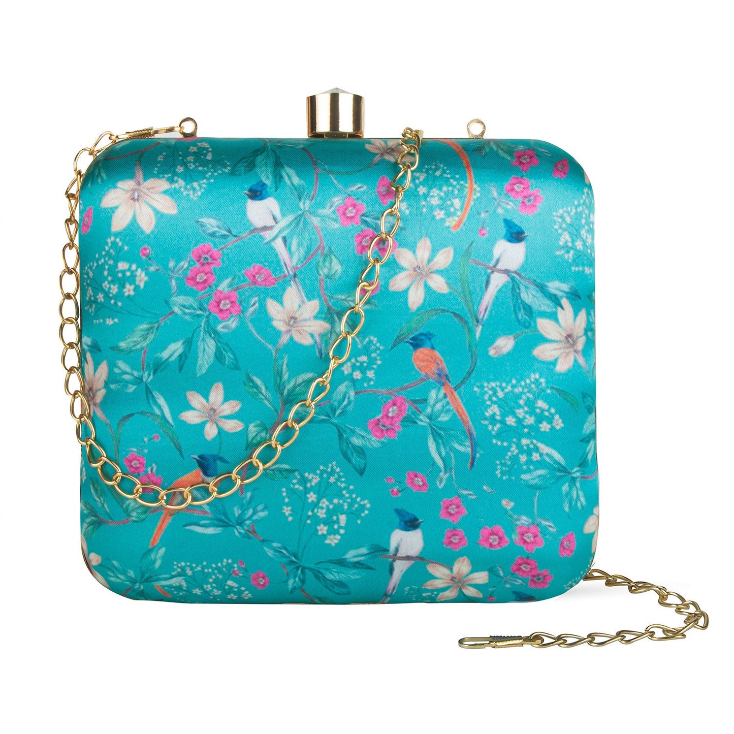 Floral green Print Square Box Clutch for Women & Girls