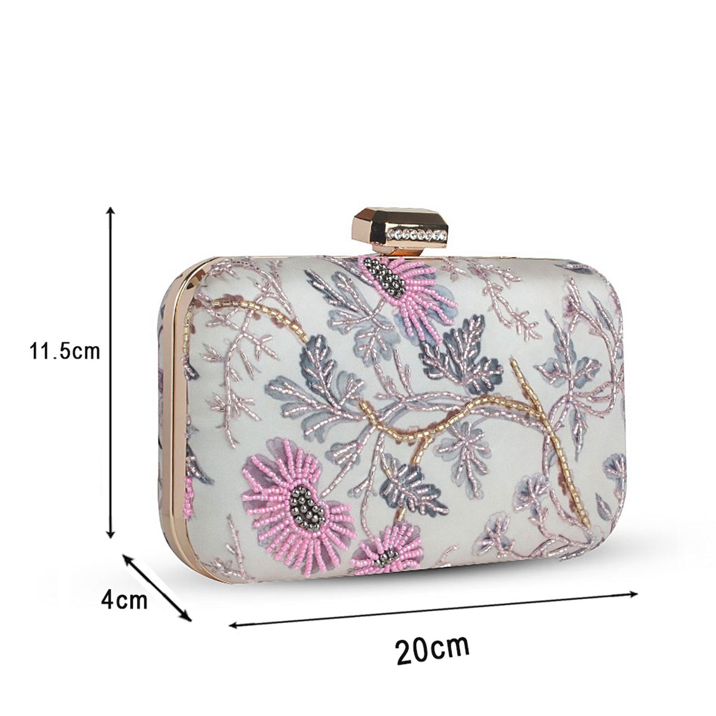 Printed embroidered clutch bag