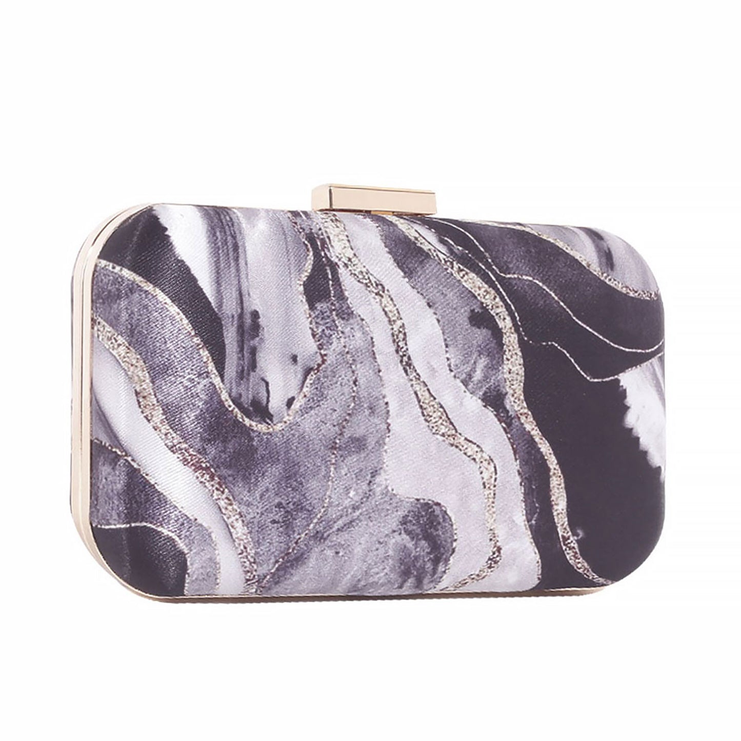 Acrylic Abstract printed black clutch bag