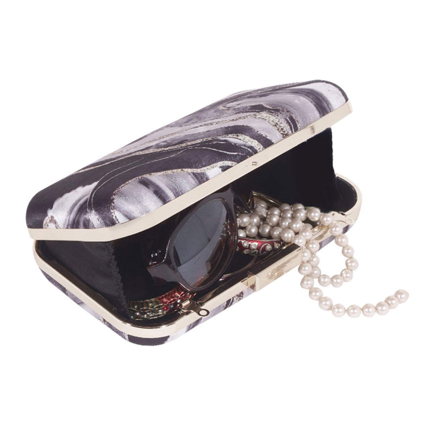 Acrylic Abstract printed black clutch bag