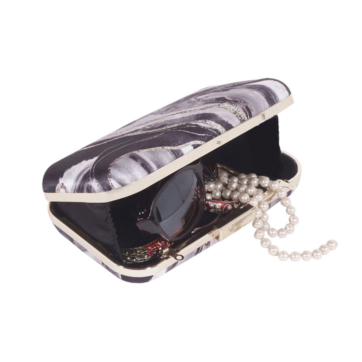 Black grey abstract printed clutch bag