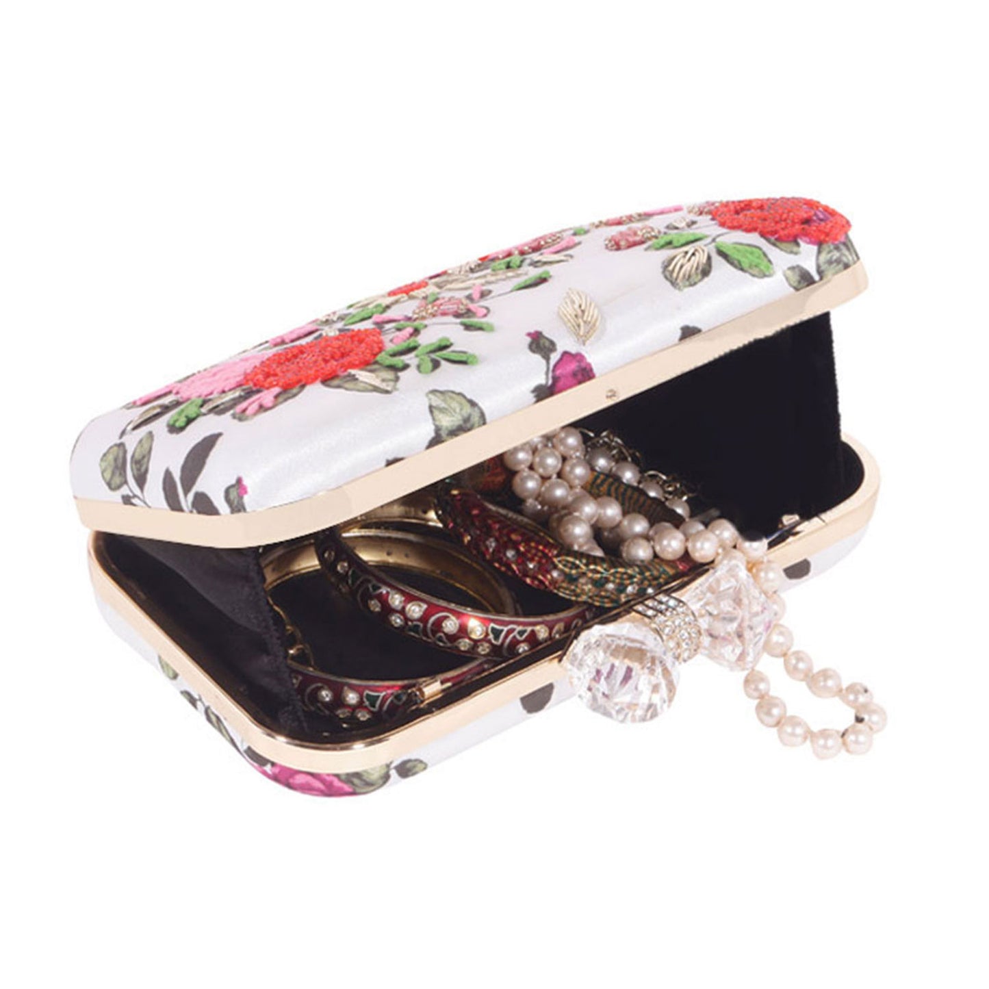 Wonderful red-white floral prints touch with embroidery clutch