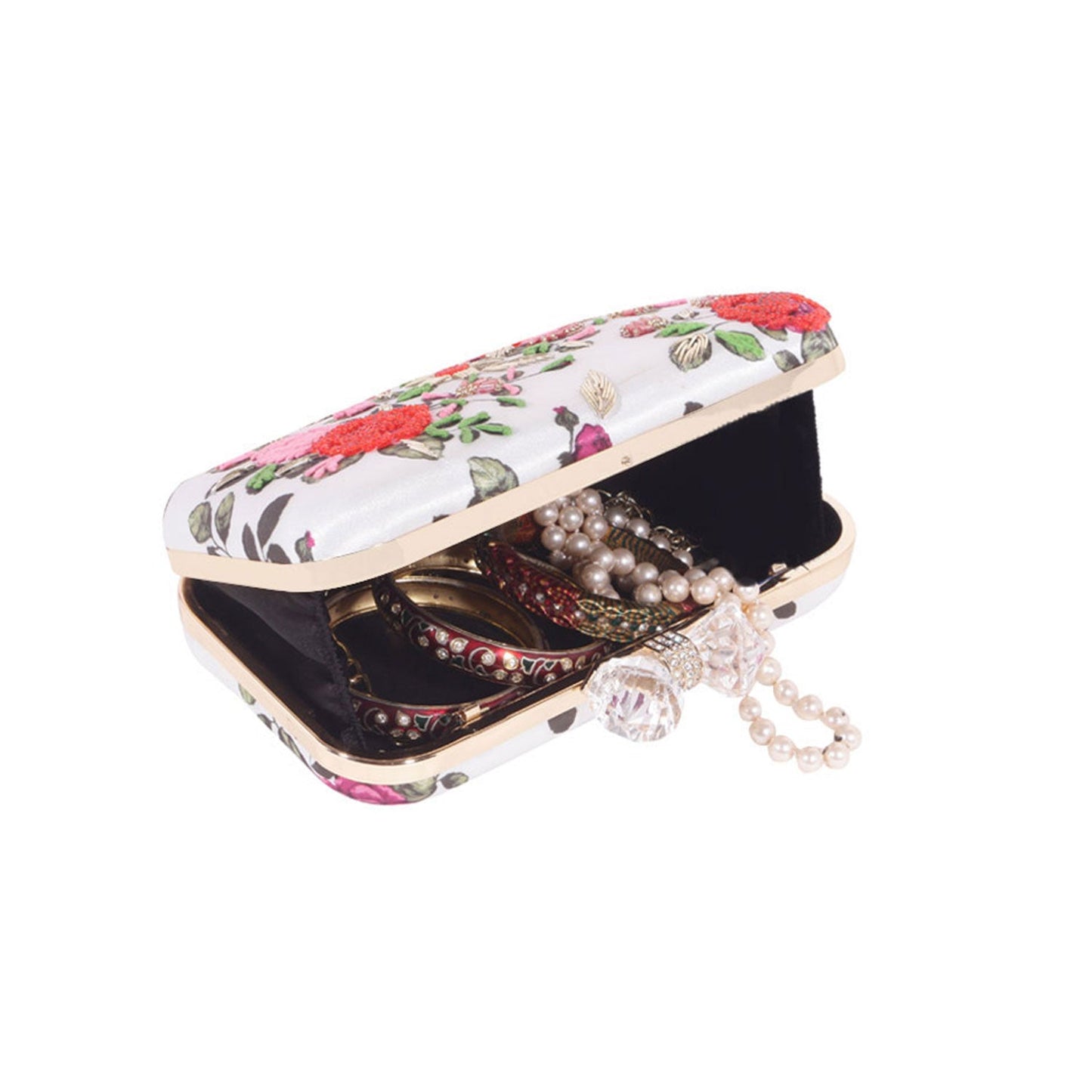 Floral printed embroidered clutch bag