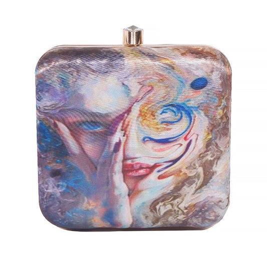 Stylish Satin Digital Print Sqaure Box Clutch   for Women & Girls