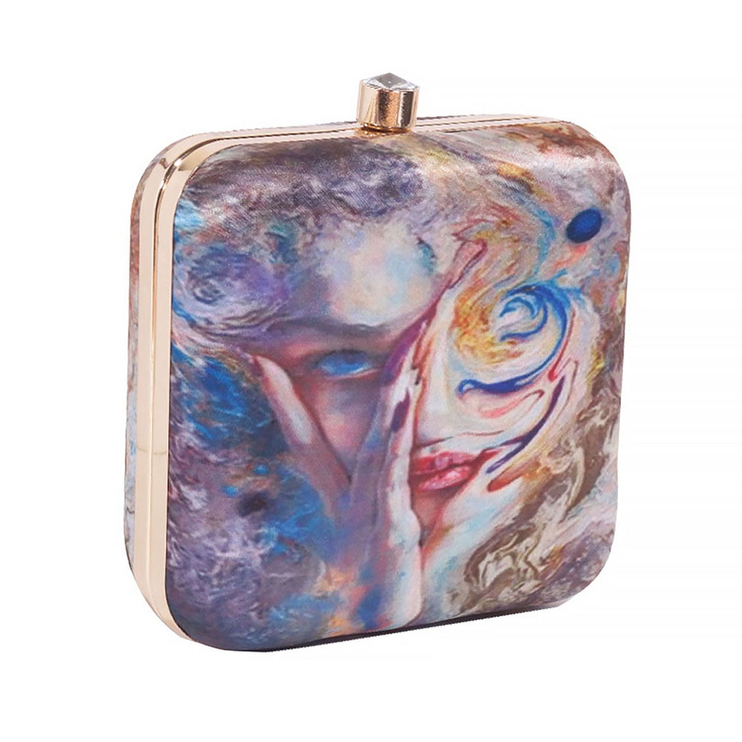 Stylish Satin Digital Print Sqaure Box Clutch   for Women & Girls