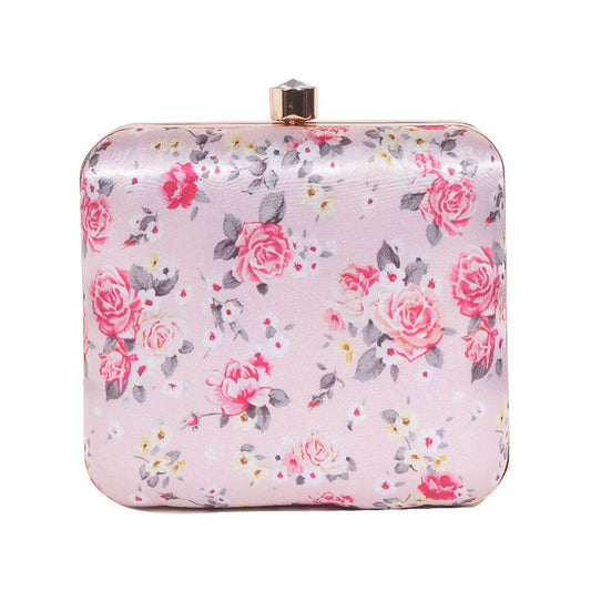 Blossom Satin Print Square Box Clutch  for Women & Girls