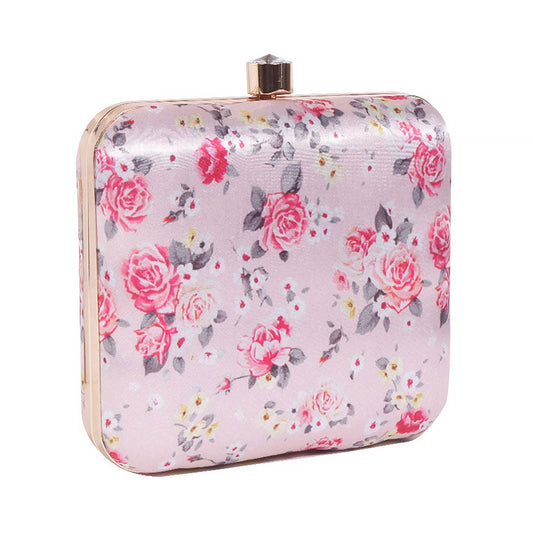 Blossom Satin Print Square Box Clutch  for Women & Girls