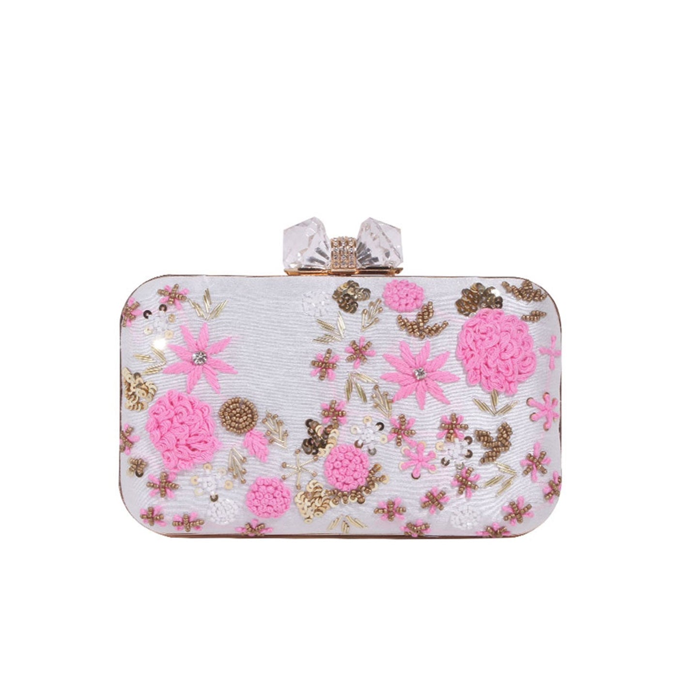 White thread embroidered clutch bag