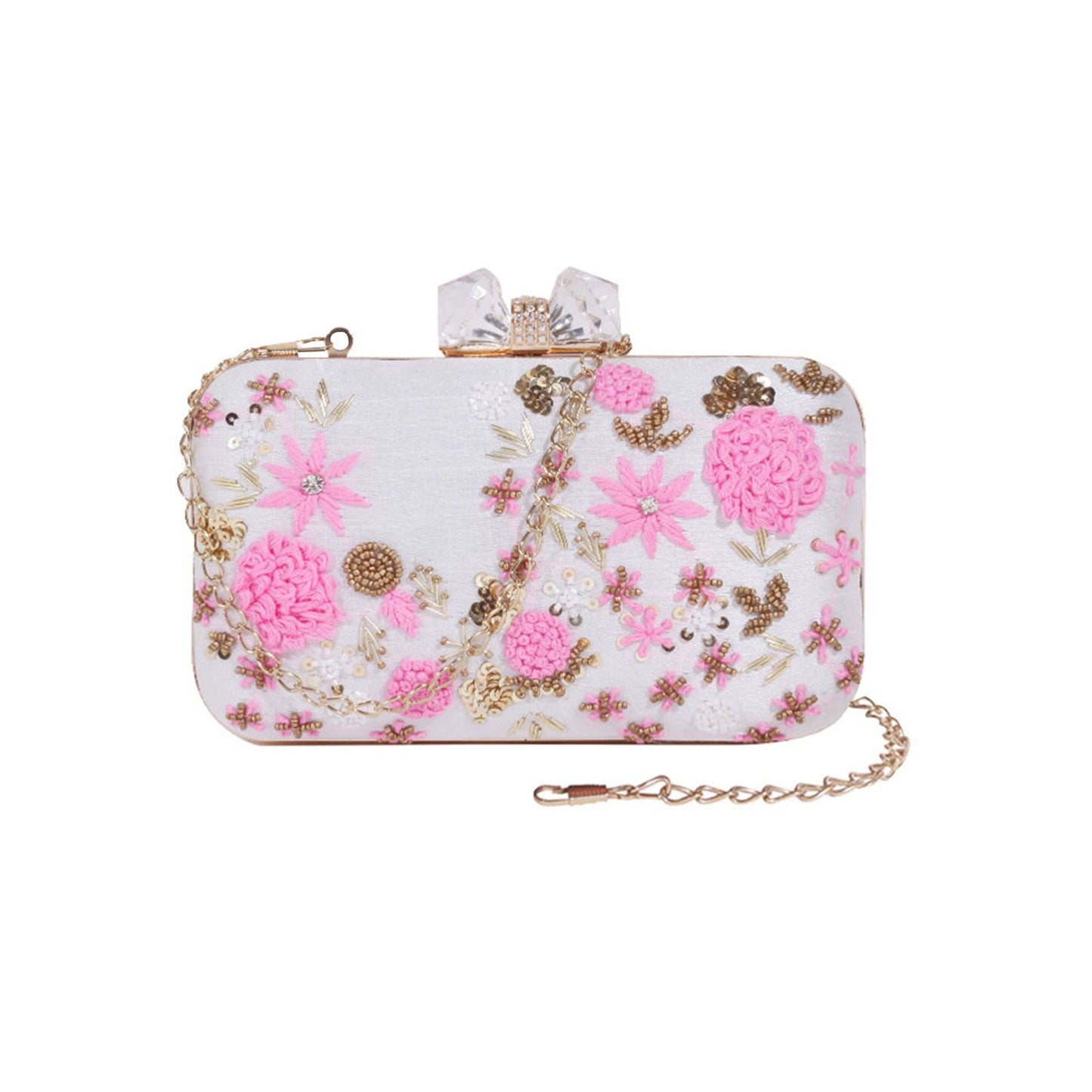 White thread embroidered clutch bag