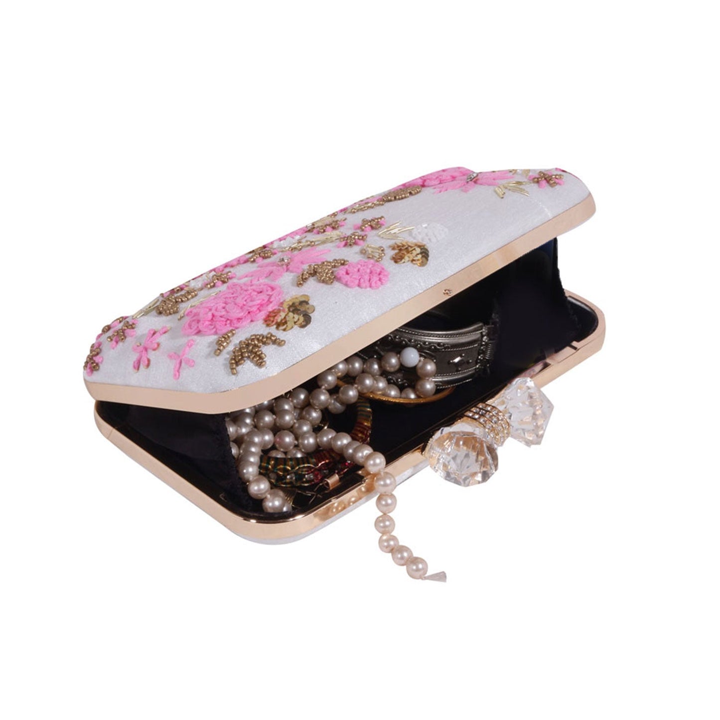 White thread embroidered clutch bag