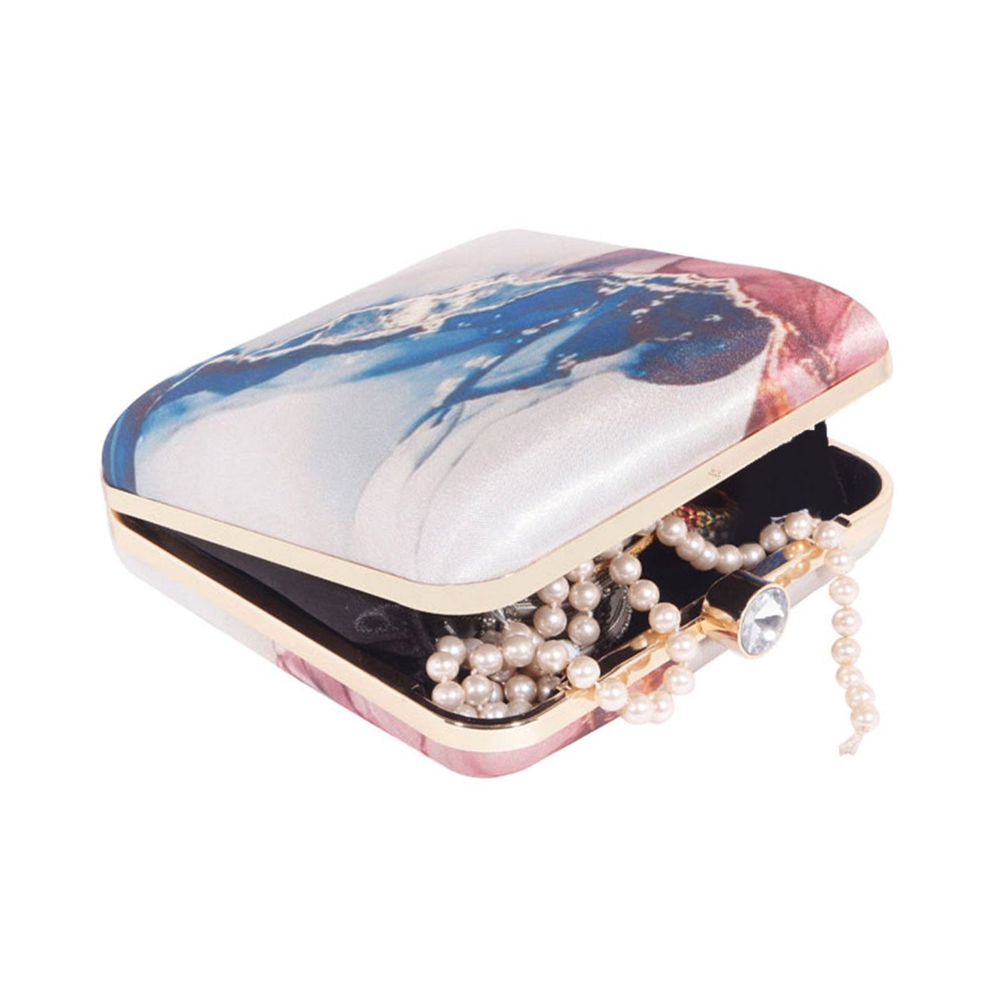 Abstract Satin Print Square Box Clutch  for Women & Girls