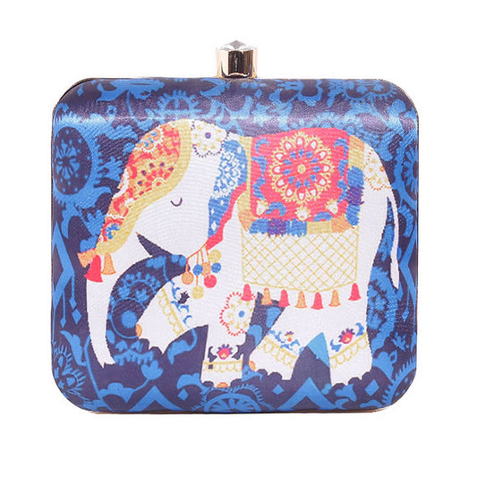 Elephant Satin Digital Print Square Box Clutch  for Women & Girls