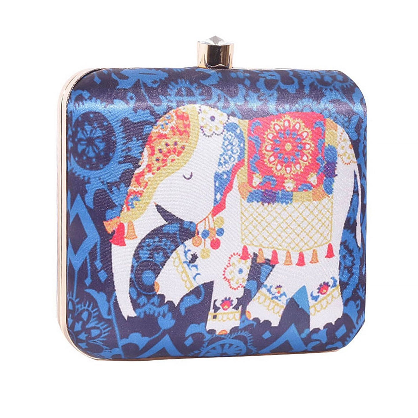 Elephant Satin Digital Print Square Box Clutch  for Women & Girls