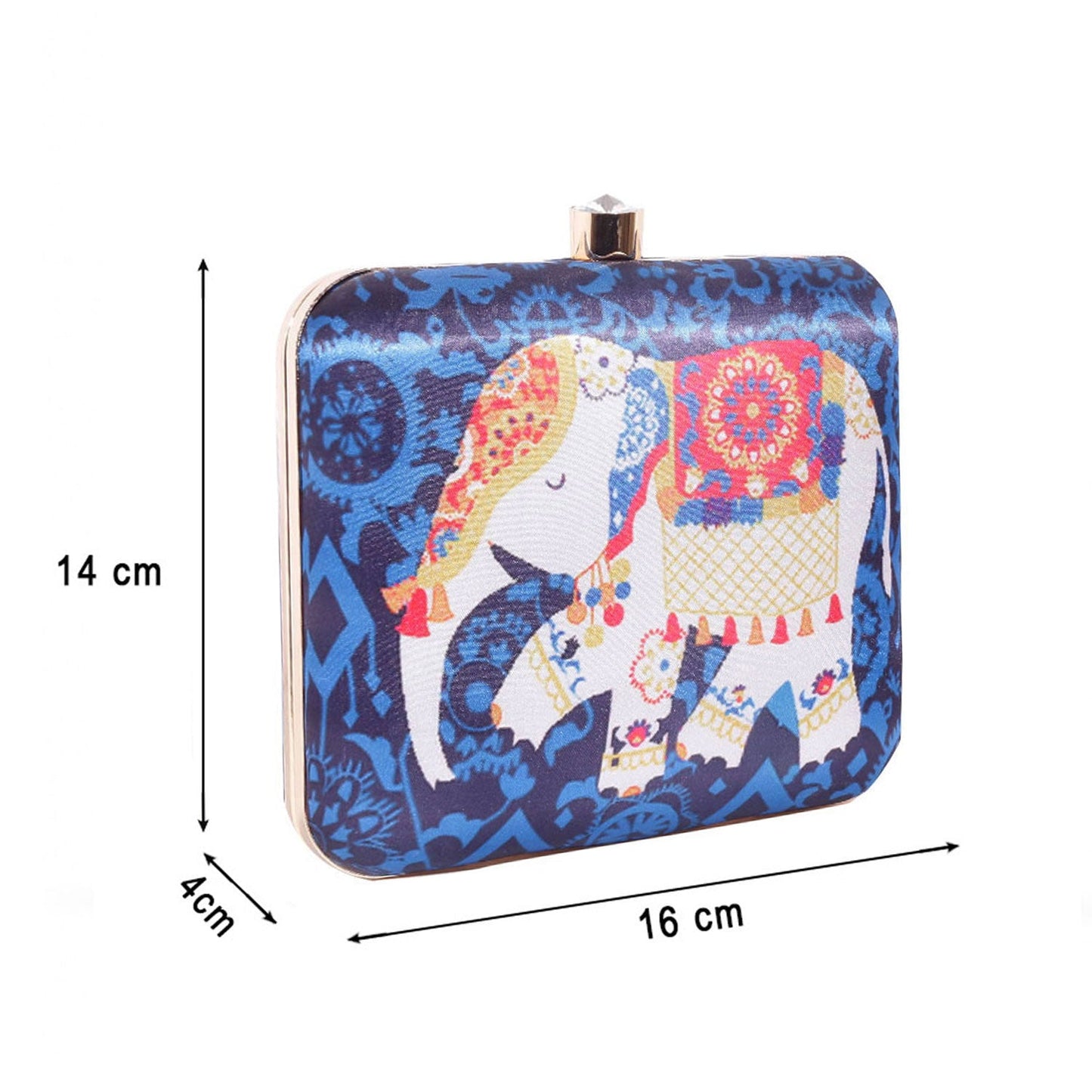 Elephant Satin Digital Print Square Box Clutch  for Women & Girls