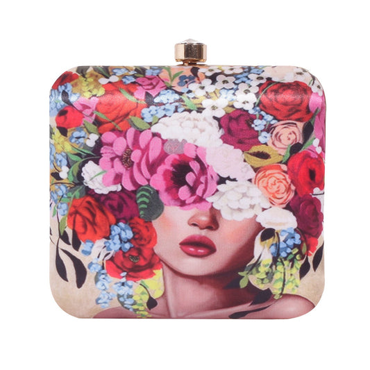 Head Of Flower Digital Print Box Clutch For Girls  for Women & Girls