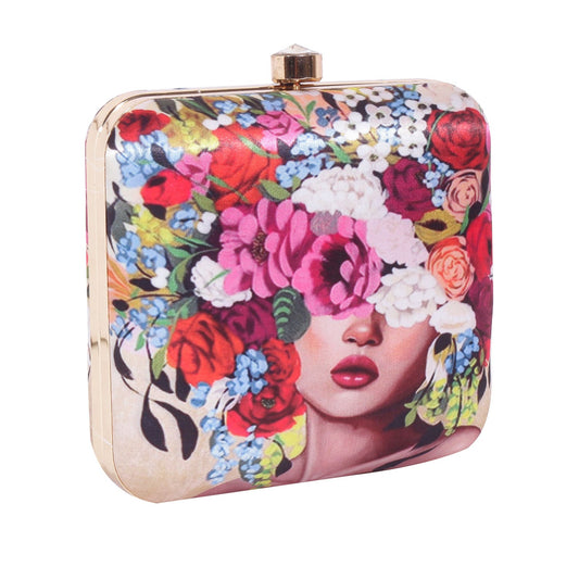 Head Of Flower Digital Print Box Clutch For Girls  for Women & Girls