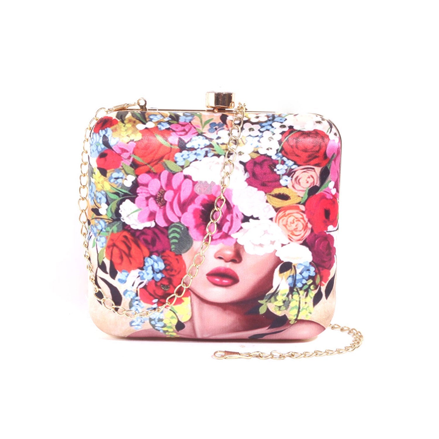 Head Of Flower Digital Print Box Clutch For Girls  for Women & Girls