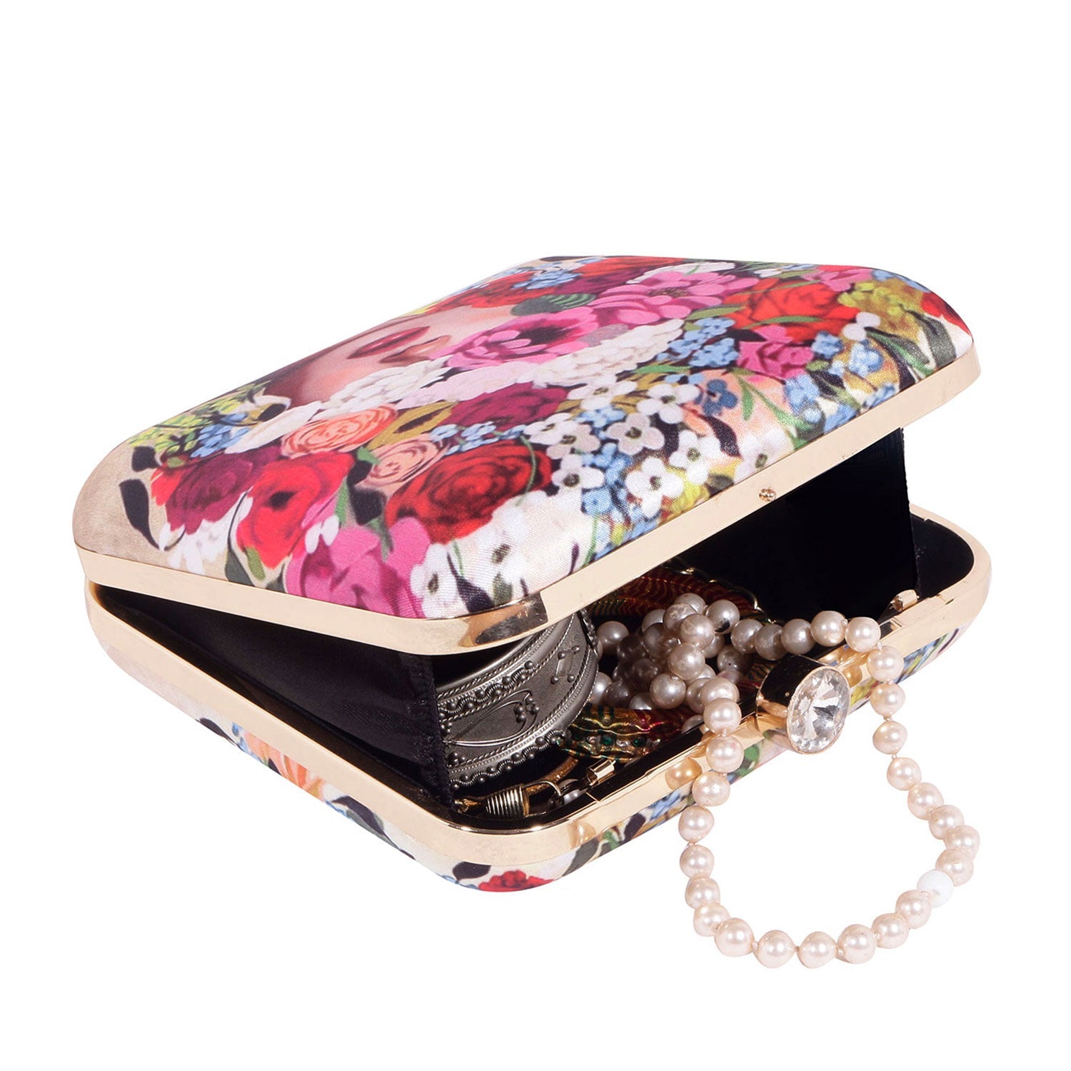Head Of Flower Digital Print Box Clutch For Girls  for Women & Girls