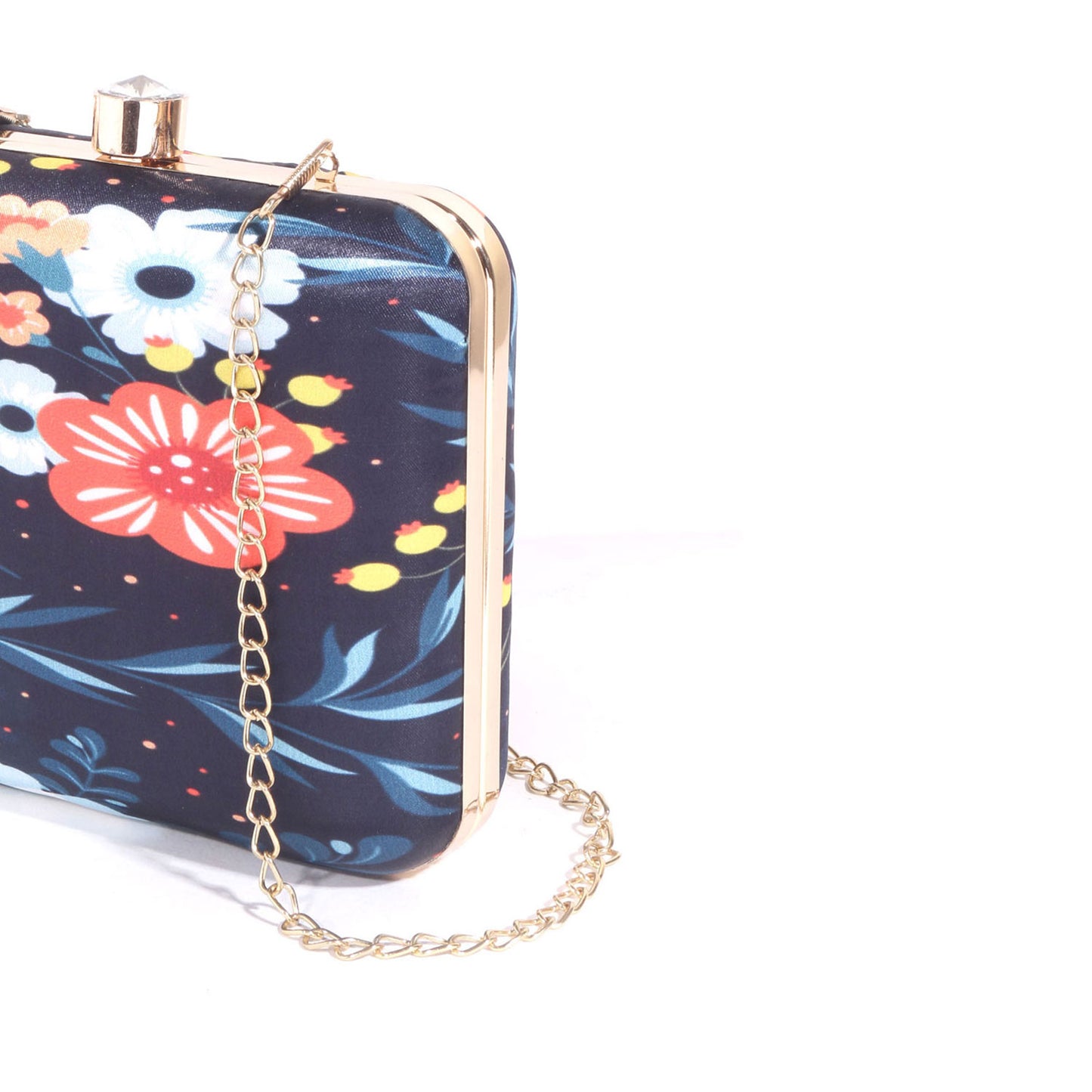 Daisy Satin Flowery Digital Print Square Box Clutch  for Women & Girls