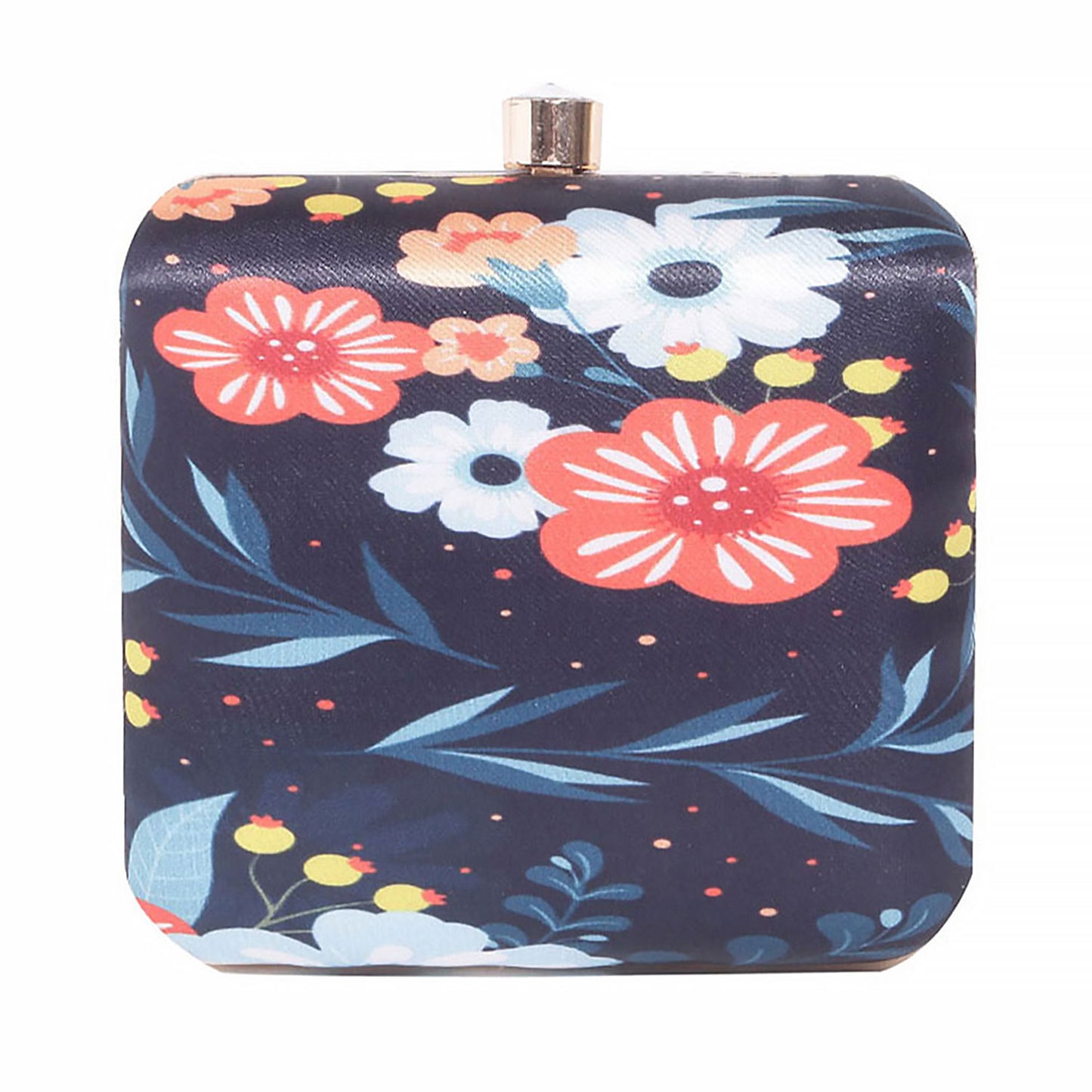 Daisy Satin Flowery Digital Print Square Box Clutch  for Women & Girls