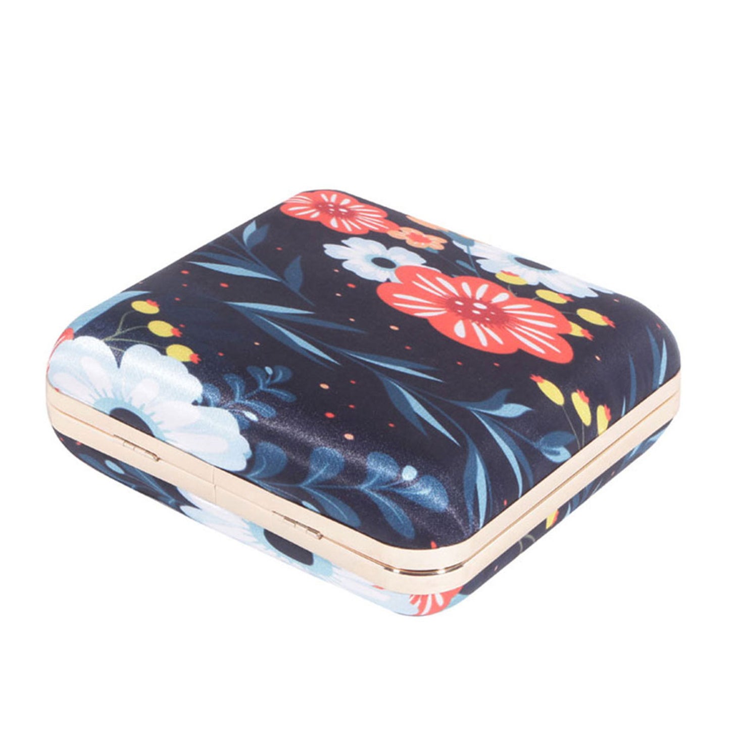 Daisy Satin Flowery Digital Print Square Box Clutch  for Women & Girls