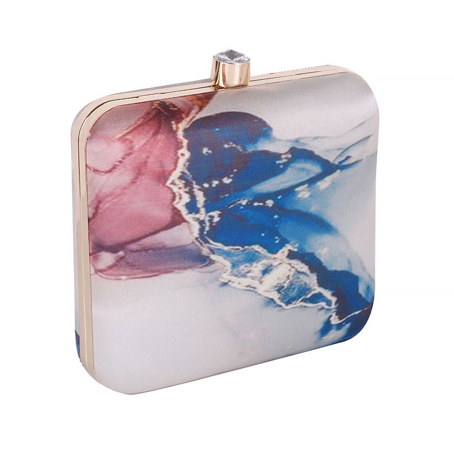 Abstract Satin Print Square Box Clutch  for Women & Girls