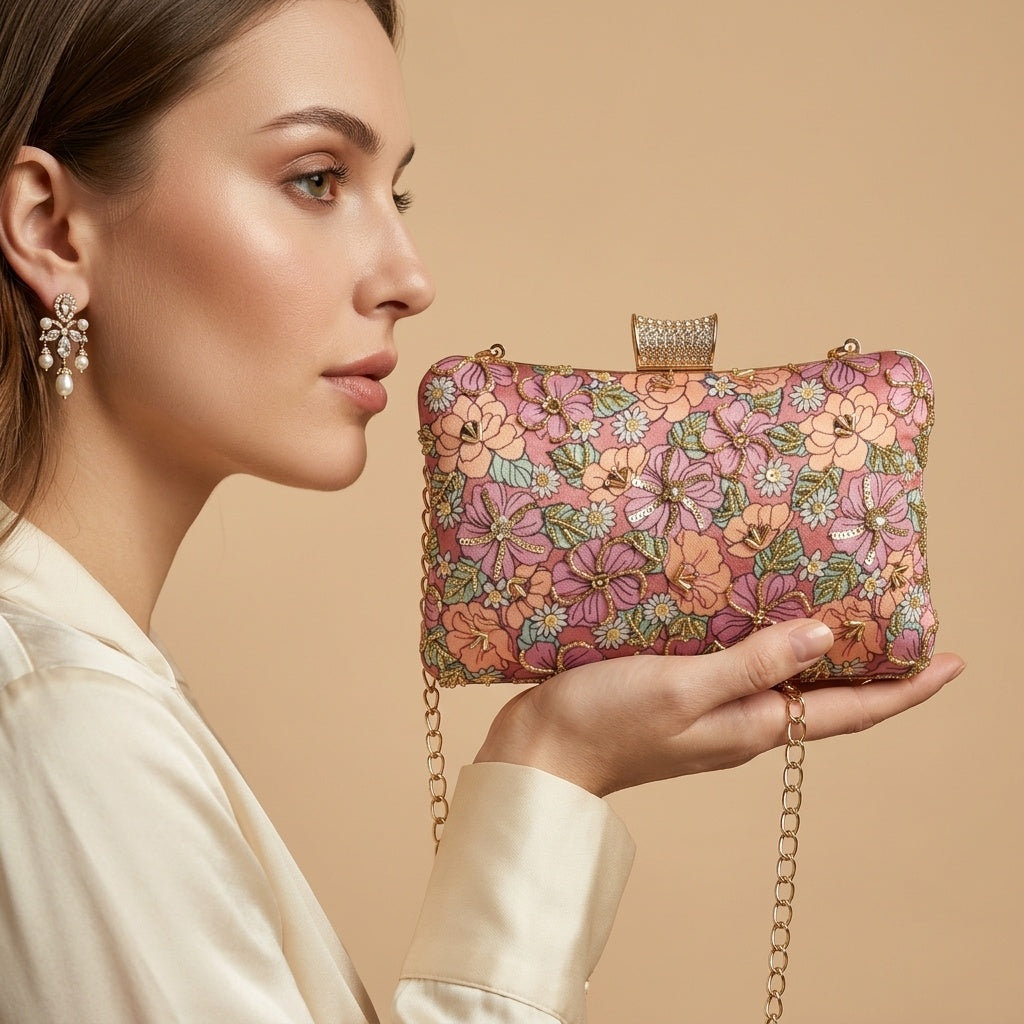 Nayana — Satin Printed Embroidered Clutch