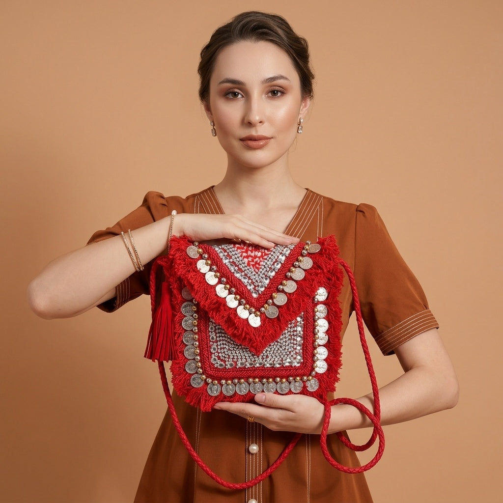 Khushi Red — Canvas Banjara Boho Bag