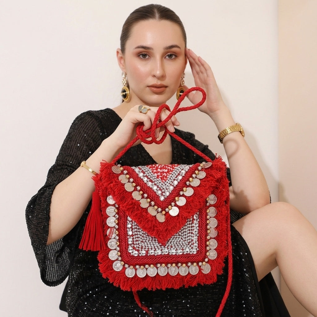 Khushi Red — Canvas Banjara Boho Bag