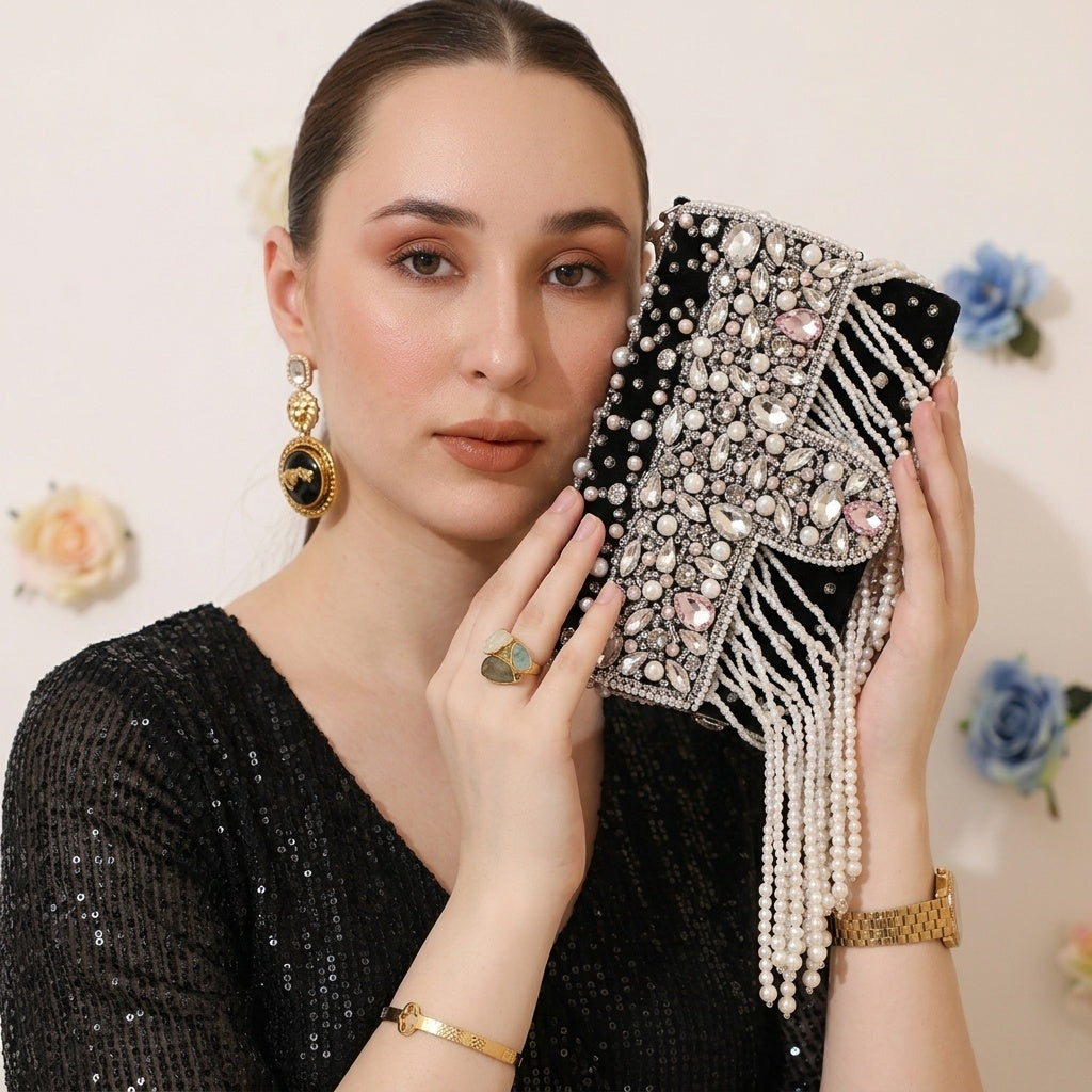 Juhi Black — Velvet Flap Bag