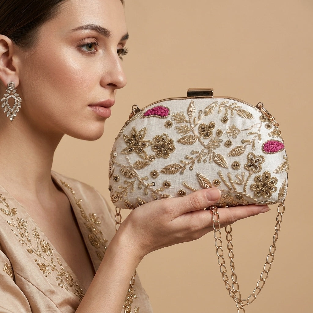 Tara White — Raw Silk Embroidered Clutch